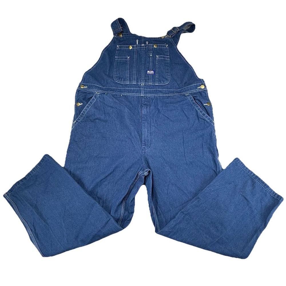 Big Smith Men's Denim‎ Bib Overalls 44x30 Blue Jean Workwear Pants Zip Fly Heavy